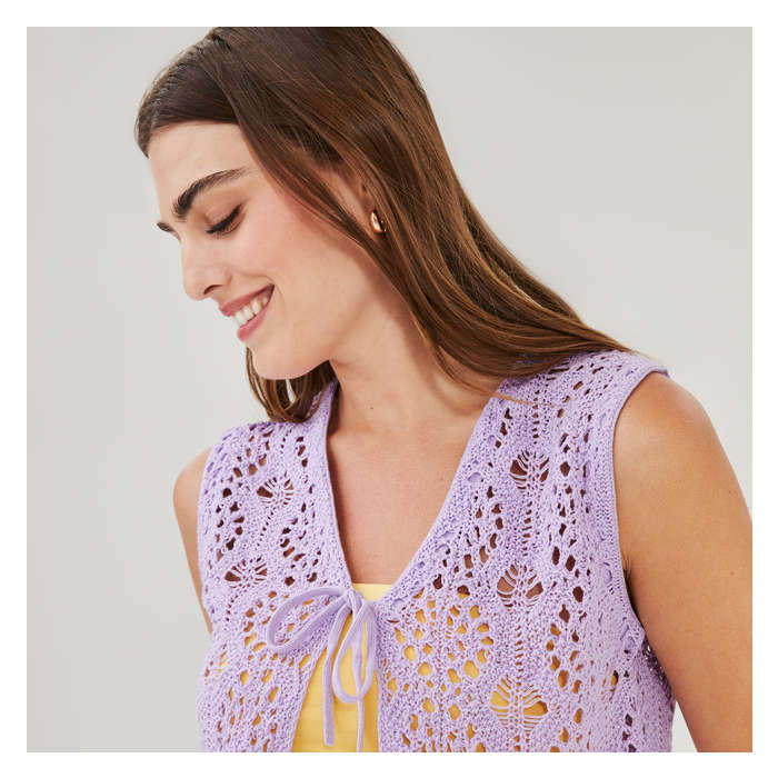 Women's Crochet Tie Front Vest - Light Purple
